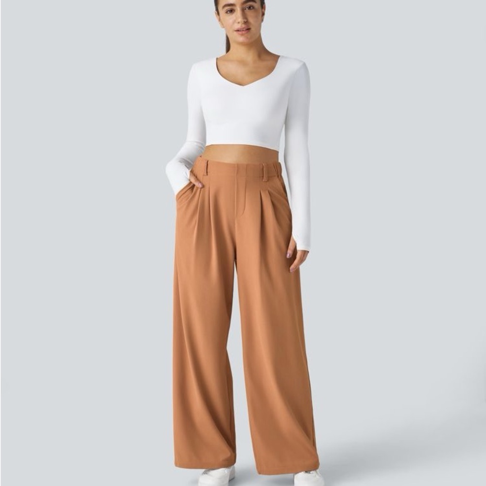 Halara Flex High Waisted Pocket Wide Leg Micro Waffle Work Pants Size Large